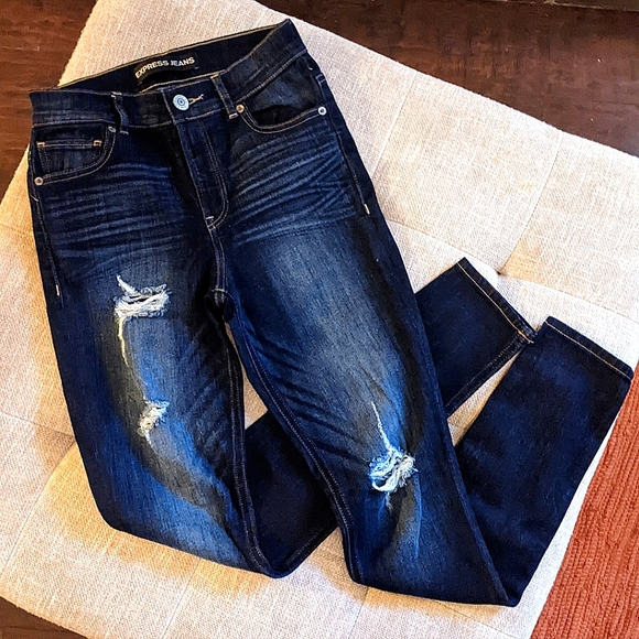 LIKE NEW! Express, Women's (4) High-Rise Legging Jeans, Distressed, Dark Wash - Picture 1 of 12